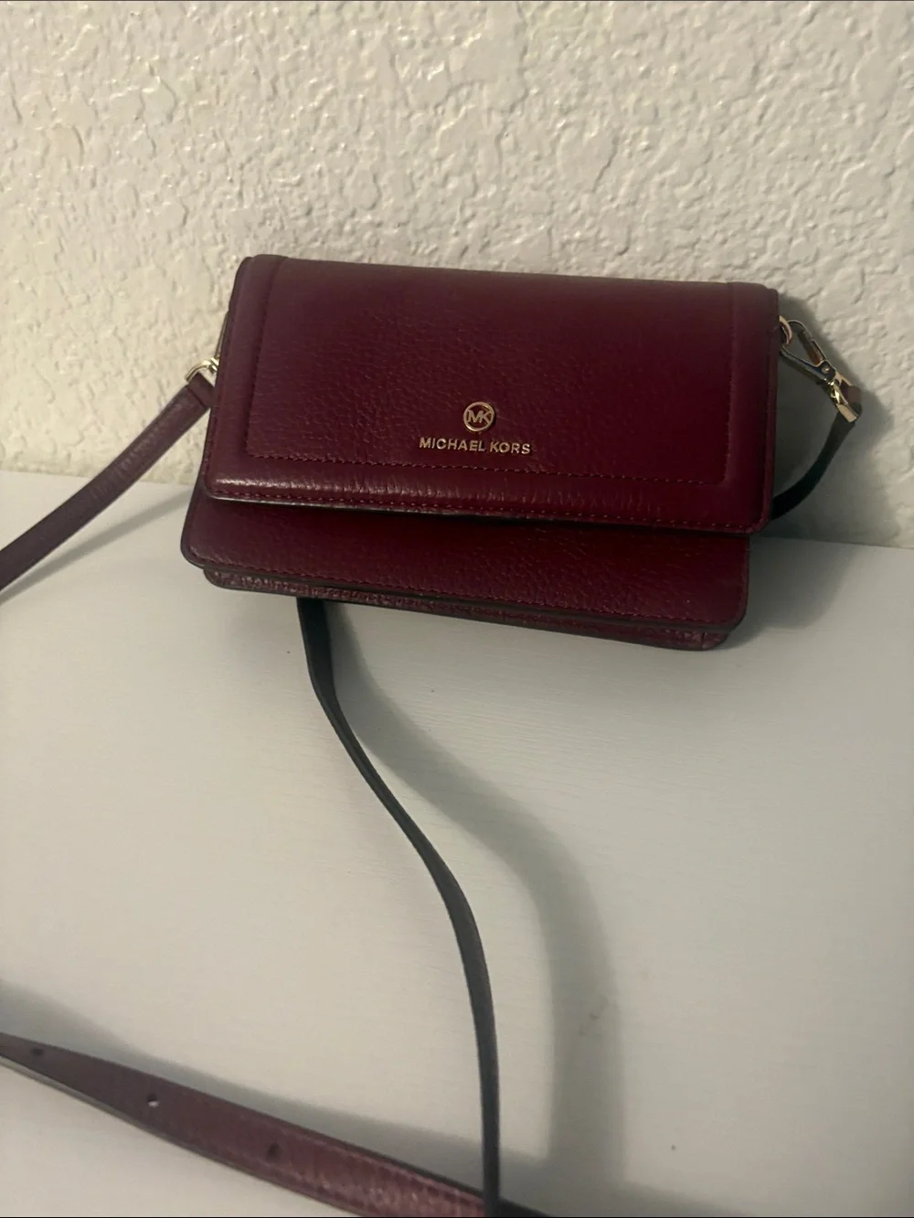 Michael Kors Burgundy Pebbled Leather Compact Crossbody